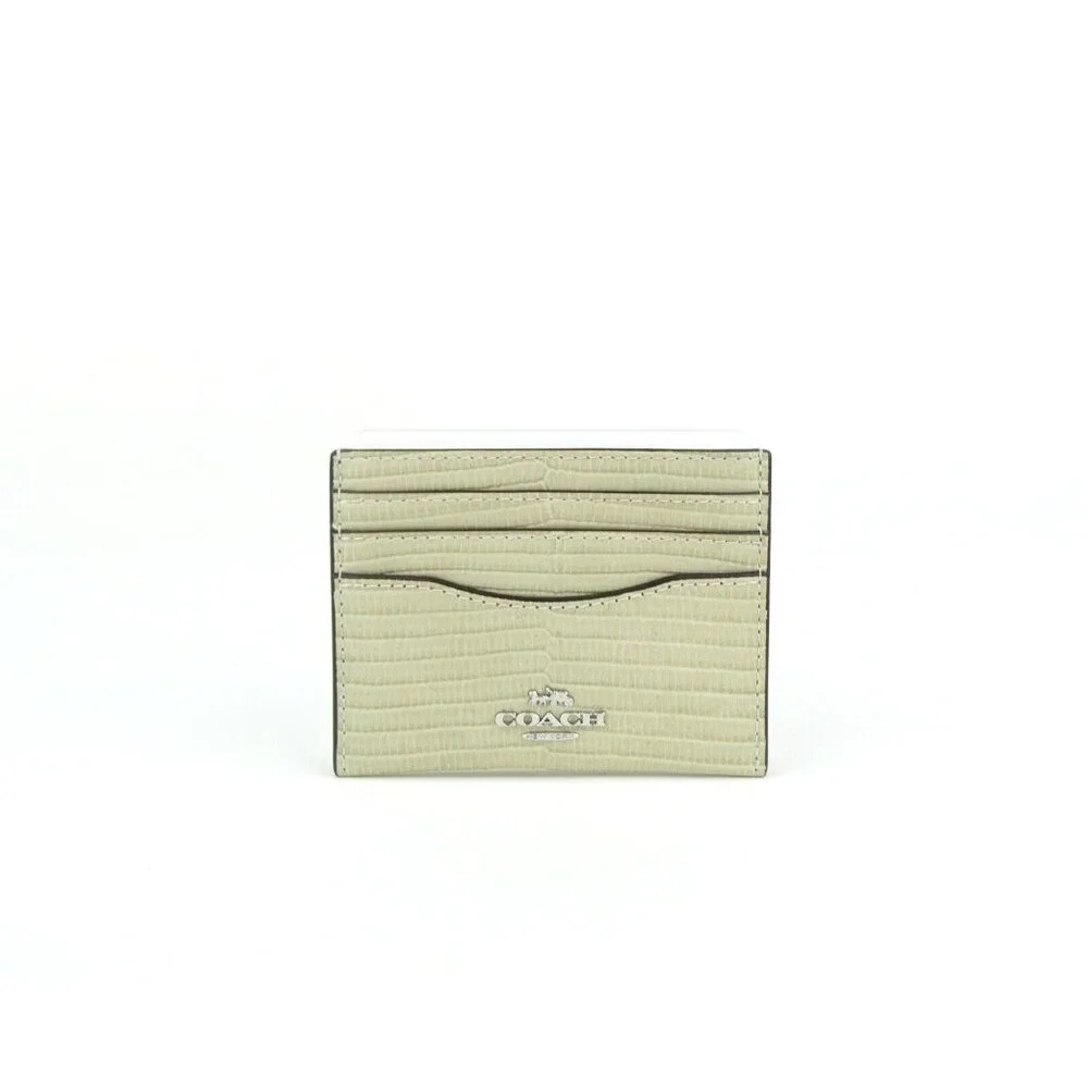 Coach Pale‎ Green Lizard Embossed Leather Slim ID Card Case NWT CR844